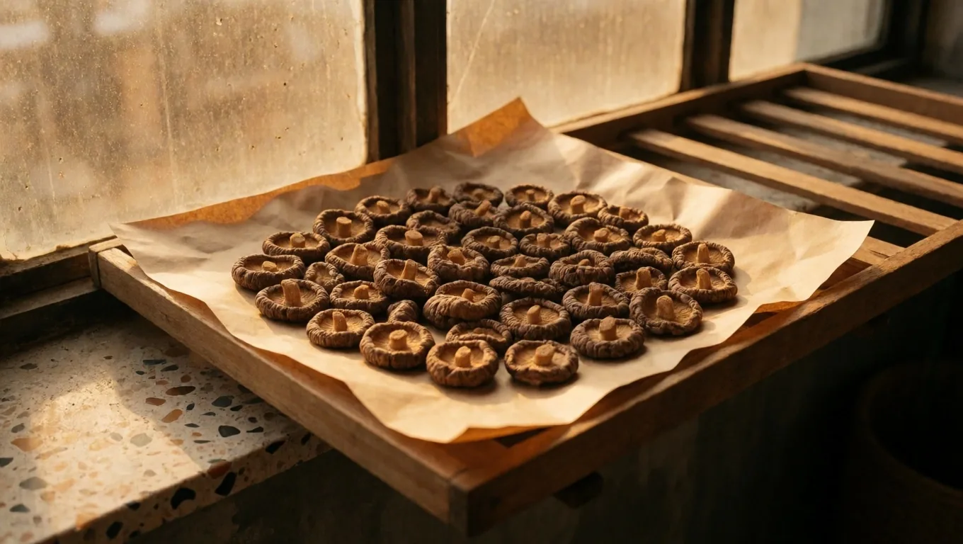 Vitamin D-rich dried mushrooms on kraft paper